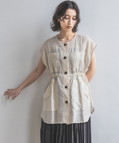 A part by（アパートバイ）の「フレンチリネンベスト（ベスト・レディース・ブラック/ライトベージュ・FREE）」の22枚目の写真