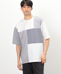 カラーブロック パッチワーク クルーネックTシャツ