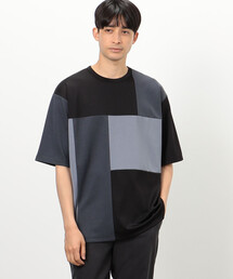 カラーブロック パッチワーク クルーネックTシャツ