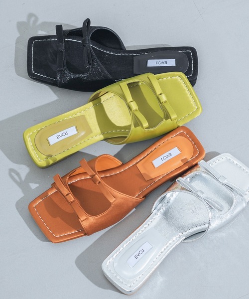 EVOL（イーボル）の「【EVOL】スクエアリボンフラットサンダル IW5390（サンダル・レディース・グリーン/ブラック/シルバー/キャメル・L/M/S/LL）」の3枚目の写真