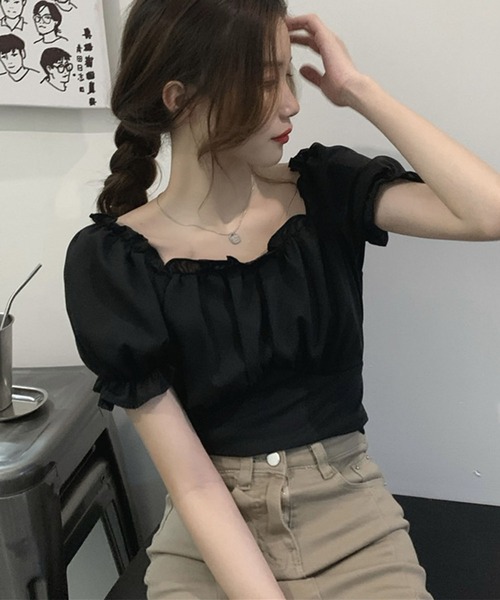 ソブ　sov. バックリボンパフスリーブ　トップス36黒 DOUBLE STANDARD CLOTHING SOV. (ダブルスタンダード
