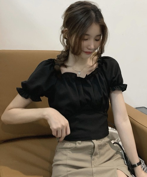GLAMOROUS JANE(グラマラスジェーン)の「パフスリーブバックリボンクロップド丈トップス(Tシャツ/カットソー・レディース・ブラック/ブルー・FREE)」の6枚目の写真