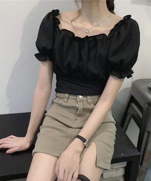 GLAMOROUS JANE(グラマラスジェーン)の「パフスリーブバックリボンクロップド丈トップス(Tシャツ/カットソー・レディース・ブラック/ブルー・FREE)」の9枚目の写真