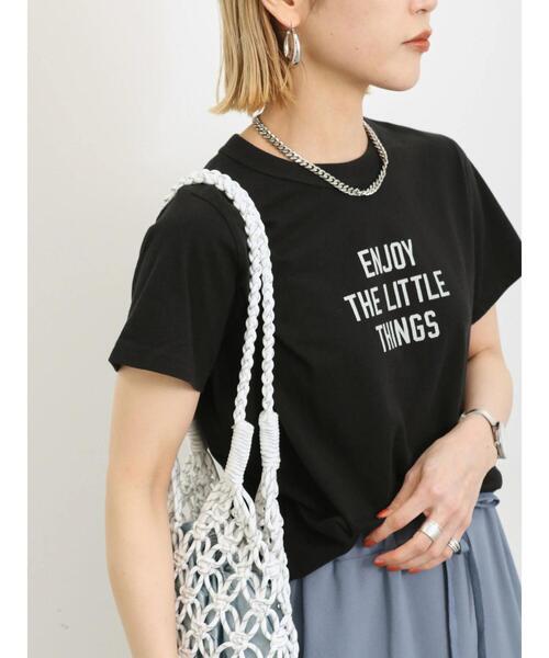Samansa Mos2 blue(サマンサモスモスブルー)の「【シルケットバイオ】ロゴTシャツ(Tシャツ/カットソー・レディース・ベージュ/オフホワイト/ブラック・F)」の2枚目の写真