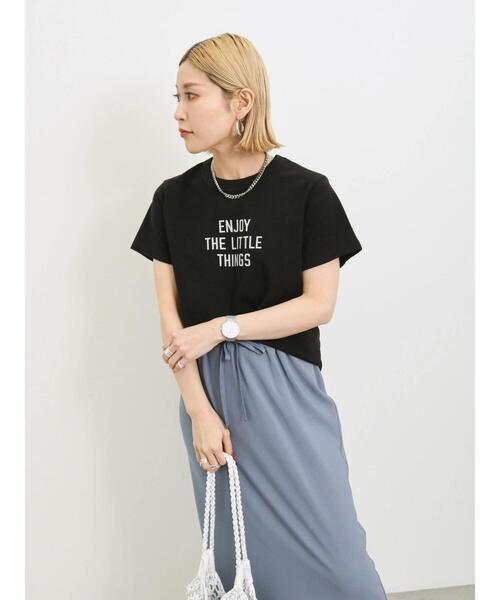 Samansa Mos2 blue(サマンサモスモスブルー)の「【シルケットバイオ】ロゴTシャツ(Tシャツ/カットソー・レディース・ベージュ/オフホワイト/ブラック・F)」の5枚目の写真