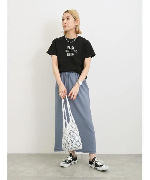 Samansa Mos2 blue(サマンサモスモスブルー)の「【シルケットバイオ】ロゴTシャツ(Tシャツ/カットソー・レディース・ベージュ/オフホワイト/ブラック・F)」の7枚目の写真