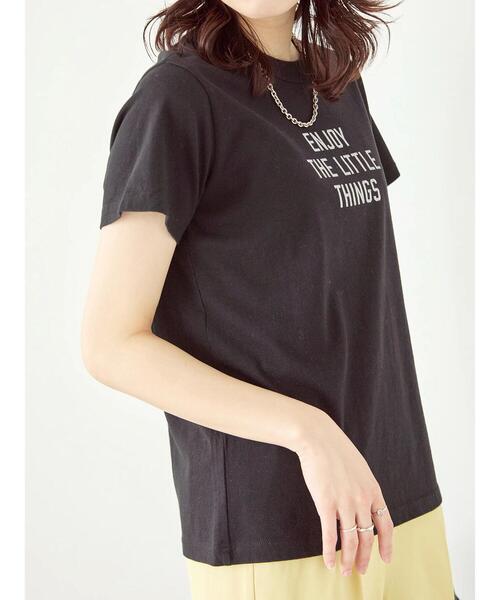 Samansa Mos2 blue(サマンサモスモスブルー)の「【シルケットバイオ】ロゴTシャツ(Tシャツ/カットソー・レディース・ベージュ/オフホワイト/ブラック・F)」の17枚目の写真