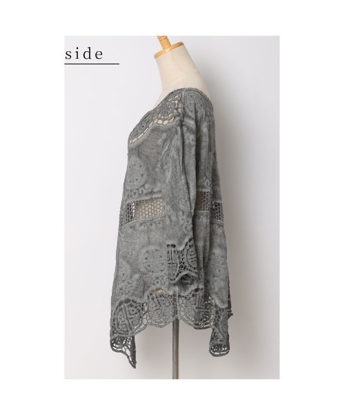Sawa a la mode（サワアラモード）の「カッティングレーストップス（Tシャツ/カットソー・レディース・ホワイト/グレー・FREE）」の22枚目の写真