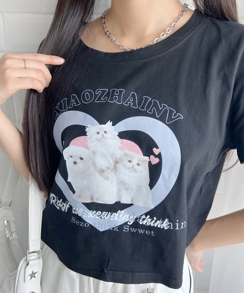 √nuage(ルートニュアージュ)の「アニマルハートショートTシャツ(Tシャツ/カットソー・レディース・ホワイト/ブラック・FREE)」の6枚目の写真