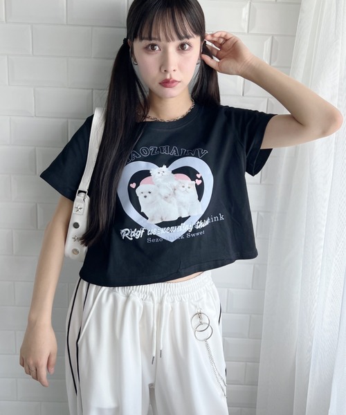 √nuage(ルートニュアージュ)の「アニマルハートショートTシャツ(Tシャツ/カットソー・レディース・ホワイト/ブラック・FREE)」の7枚目の写真