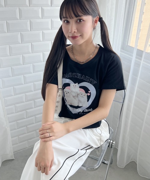√nuage(ルートニュアージュ)の「アニマルハートショートTシャツ(Tシャツ/カットソー・レディース・ホワイト/ブラック・FREE)」の4枚目の写真