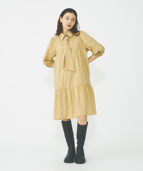 MILKFED.(ミルクフェド)の「BOW TIE SHIRT DRESS(ワンピース・レディース・ブラック/ベージュ・ONE SIZE)」の15枚目の写真
