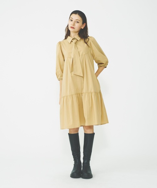 MILKFED.(ミルクフェド)の「BOW TIE SHIRT DRESS(ワンピース・レディース・ブラック/ベージュ・ONE SIZE)」の16枚目の写真