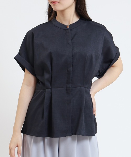 TRUDEA（トルディア）の「リネンライクタックペプラムブラウス（シャツ/ブラウス・レディース・ブルー/ネイビー/ライトグレー/グリーン・MEDIUM/LARGE）」の3枚目の写真