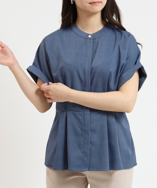 TRUDEA（トルディア）の「リネンライクタックペプラムブラウス（シャツ/ブラウス・レディース・ブルー/ネイビー/ライトグレー/グリーン・MEDIUM/LARGE）」の4枚目の写真