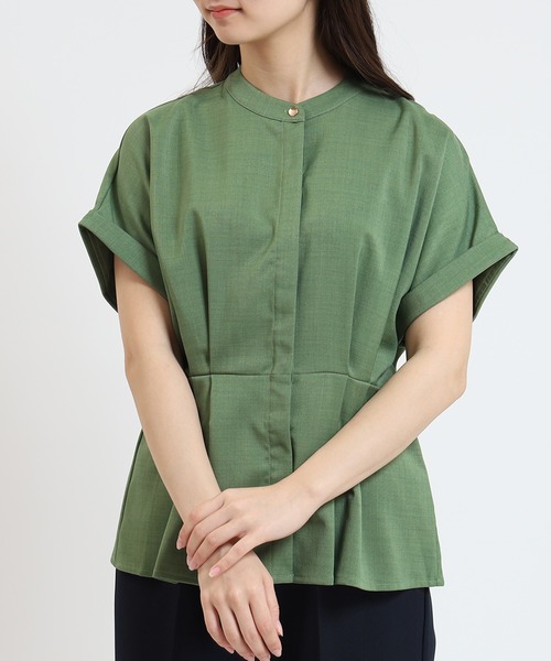 TRUDEA（トルディア）の「リネンライクタックペプラムブラウス（シャツ/ブラウス・レディース・ブルー/ネイビー/ライトグレー/グリーン・MEDIUM/LARGE）」の2枚目の写真