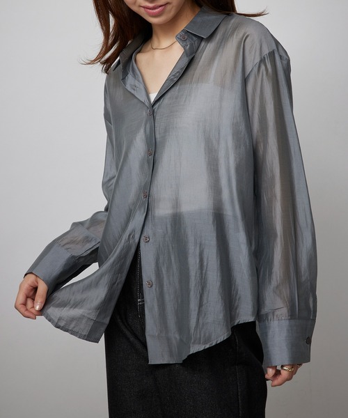 MAISON BREEZE（メゾンブリーズ）の「【SETUP7】オーバーフォルムシアーシャツブラウス SCCH565　※（シャツ/ブラウス・レディース・ホワイト/ベージュ/グレー・FREE）」の3枚目の写真