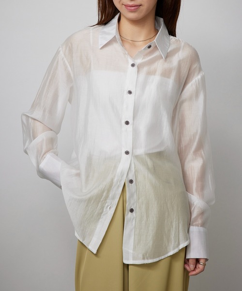 MAISON BREEZE（メゾンブリーズ）の「【SETUP7】オーバーフォルムシアーシャツブラウス SCCH565　※（シャツ/ブラウス・レディース・ホワイト/ベージュ/グレー・FREE）」の6枚目の写真