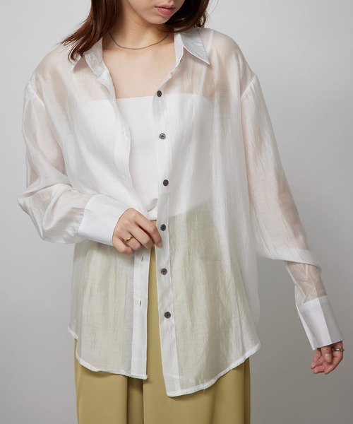 MAISON BREEZE（メゾンブリーズ）の「【SETUP7】オーバーフォルムシアーシャツブラウス SCCH565　※（シャツ/ブラウス・レディース・ホワイト/ベージュ/グレー・FREE）」の5枚目の写真