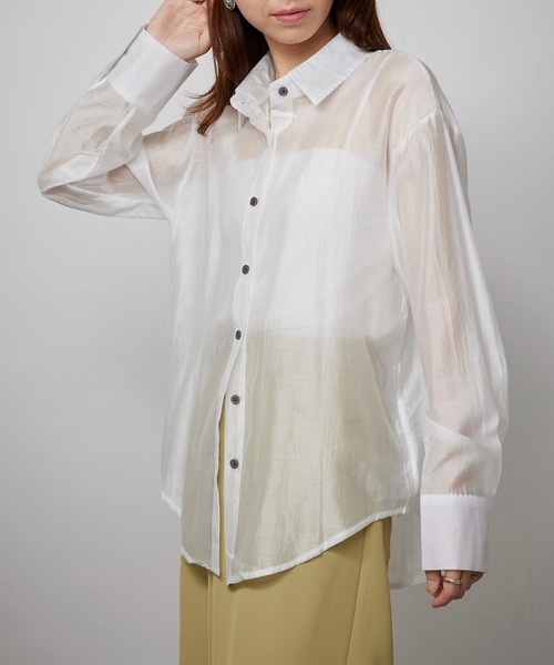 MAISON BREEZE（メゾンブリーズ）の「【SETUP7】オーバーフォルムシアーシャツブラウス SCCH565　※（シャツ/ブラウス・レディース・ホワイト/ベージュ/グレー・FREE）」の7枚目の写真