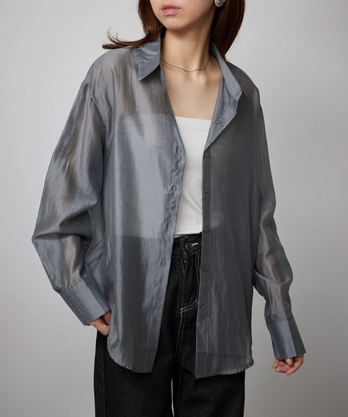 MAISON BREEZE（メゾンブリーズ）の「【SETUP7】オーバーフォルムシアーシャツブラウス SCCH565　※（シャツ/ブラウス・レディース・ホワイト/ベージュ/グレー・FREE）」の12枚目の写真