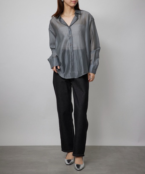 MAISON BREEZE（メゾンブリーズ）の「【SETUP7】オーバーフォルムシアーシャツブラウス SCCH565　※（シャツ/ブラウス・レディース・ホワイト/ベージュ/グレー・FREE）」の14枚目の写真