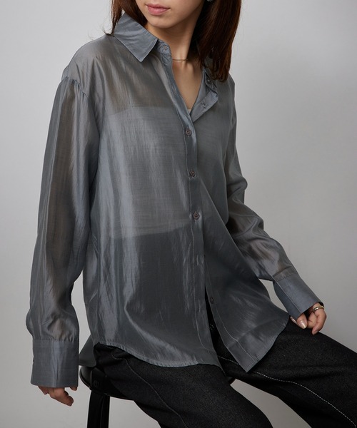 MAISON BREEZE（メゾンブリーズ）の「【SETUP7】オーバーフォルムシアーシャツブラウス SCCH565　※（シャツ/ブラウス・レディース・ホワイト/ベージュ/グレー・FREE）」の10枚目の写真