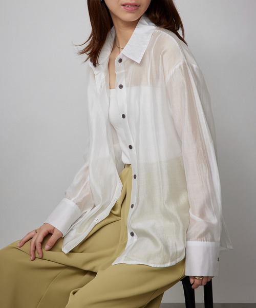 MAISON BREEZE（メゾンブリーズ）の「【SETUP7】オーバーフォルムシアーシャツブラウス SCCH565　※（シャツ/ブラウス・レディース・ホワイト/ベージュ/グレー・FREE）」の4枚目の写真