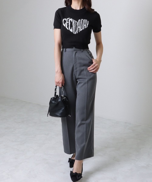 Lace Ladies（レースレディース）の「ハートロゴ コンパクト 半袖 ニット プルオーバー（ニット/セーター・レディース・ブラック/ホワイト・FREE）」の5枚目の写真