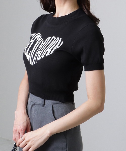 Lace Ladies（レースレディース）の「ハートロゴ コンパクト 半袖 ニット プルオーバー（ニット/セーター・レディース・ブラック/ホワイト・FREE）」の7枚目の写真