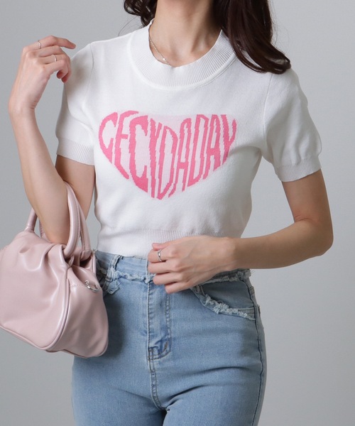 Lace Ladies（レースレディース）の「ハートロゴ コンパクト 半袖 ニット プルオーバー（ニット/セーター・レディース・ブラック/ホワイト・FREE）」の8枚目の写真