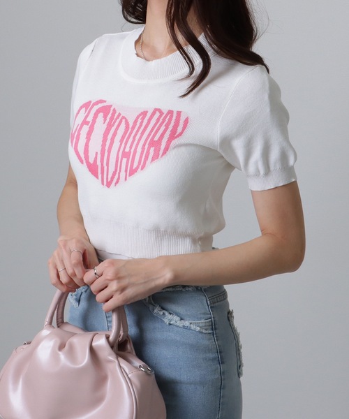 Lace Ladies（レースレディース）の「ハートロゴ コンパクト 半袖 ニット プルオーバー（ニット/セーター・レディース・ブラック/ホワイト・FREE）」の9枚目の写真