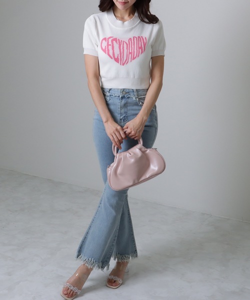 Lace Ladies（レースレディース）の「ハートロゴ コンパクト 半袖 ニット プルオーバー（ニット/セーター・レディース・ブラック/ホワイト・FREE）」の10枚目の写真