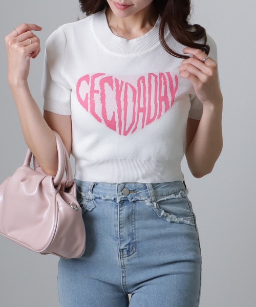 Lace Ladies（レースレディース）の「ハートロゴ コンパクト 半袖 ニット プルオーバー（ニット/セーター・レディース・ブラック/ホワイト・FREE）」の11枚目の写真
