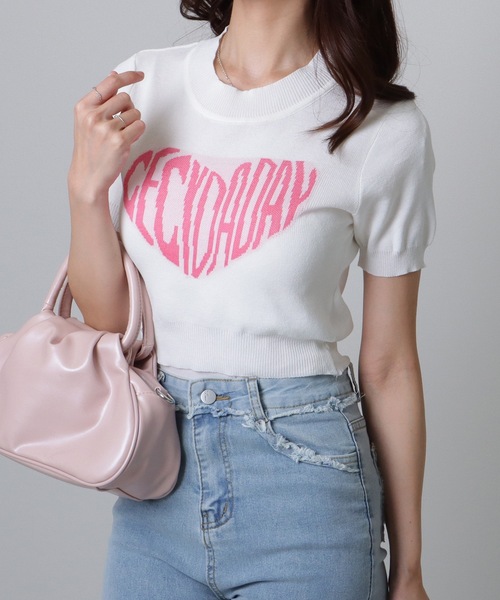 Lace Ladies（レースレディース）の「ハートロゴ コンパクト 半袖 ニット プルオーバー（ニット/セーター・レディース・ブラック/ホワイト・FREE）」の12枚目の写真