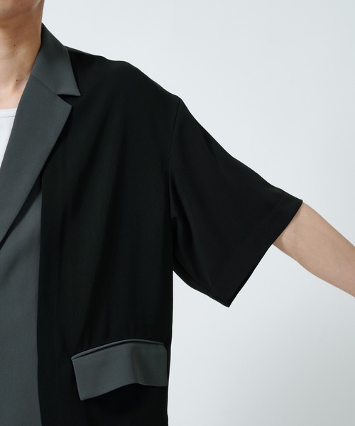 CULLNI（クルニ）の「STUDIOUS別注 Double Cloth Asymmetrical Short Sleeve Jacket（シャツ/ブラウス・メンズ・グレー/ブラック・1/2）」の9枚目の写真