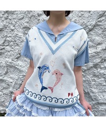 未使用級 ピンクハウス ドット レースフリル ベスト　チュールベスト リボン 未使用級 ピンクハウス ドット レースフリル ベスト チュール