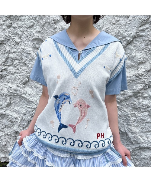 セール】いるかモチーフニットベスト（ベスト）｜PINK HOUSE