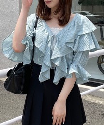ラッフルフリルリボンブラウスカーディガン