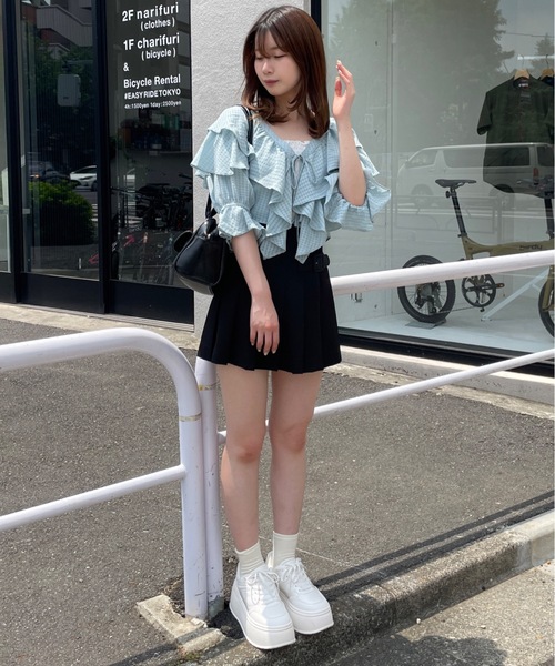 one way（ワンウェイ）の「ラッフルフリルリボンブラウスカーディガン（カーディガン/ボレロ・レディース・ホワイト/ブルー/ブラック・FREE）」の7枚目の写真