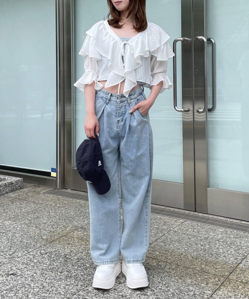 one way（ワンウェイ）の「ラッフルフリルリボンブラウスカーディガン（カーディガン/ボレロ・レディース・ホワイト/ブルー/ブラック・FREE）」の12枚目の写真