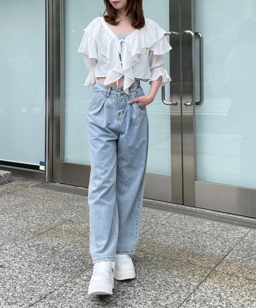 one way（ワンウェイ）の「ラッフルフリルリボンブラウスカーディガン（カーディガン/ボレロ・レディース・ホワイト/ブルー/ブラック・FREE）」の17枚目の写真