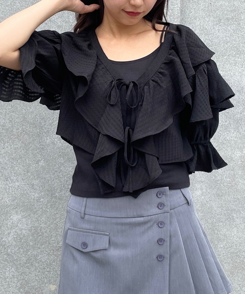 one way（ワンウェイ）の「ラッフルフリルリボンブラウスカーディガン（カーディガン/ボレロ・レディース・ホワイト/ブルー/ブラック・FREE）」の20枚目の写真