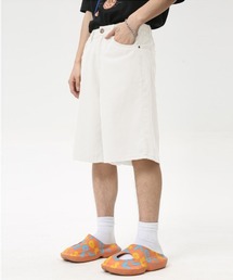 ワイドカラーデニムショートパンツ