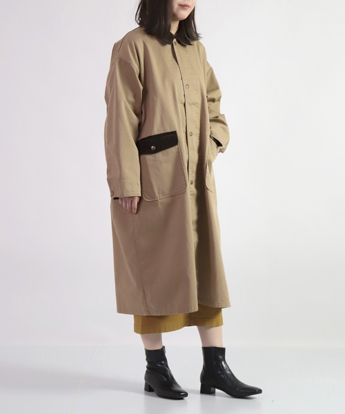 D.M.G.（ドミンゴ）の「[D.M.G. / ディーエムジー] コーマチノ+16Wコーデュロイ ワークコート（ステンカラーコート・レディース・オリーブ/ブラック/ベージュ・FREE）」の2枚目の写真