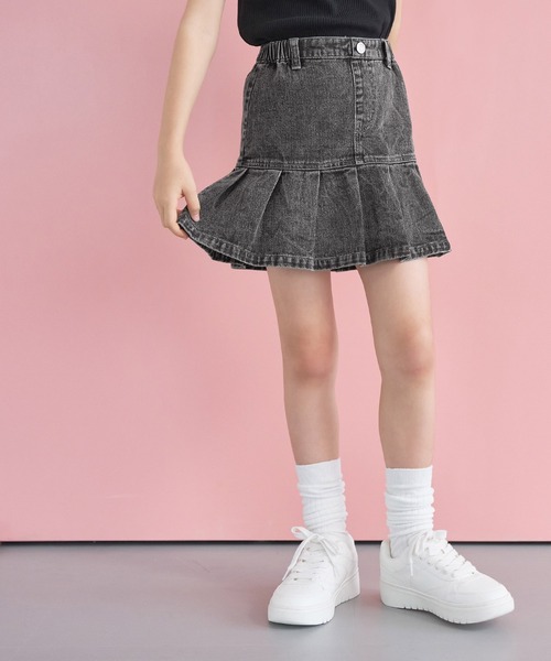 coca(coca)(コカ)の「キッズ プリーツ切替デニムスカート(デニムスカート・キッズ・ライトブルー/ブラック・120/130/140/150)」の5枚目の写真