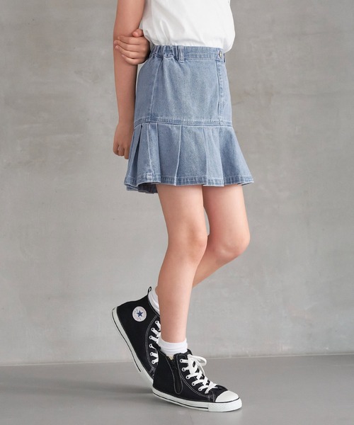 coca(coca)(コカ)の「キッズ プリーツ切替デニムスカート(デニムスカート・キッズ・ライトブルー/ブラック・120/130/140/150)」の9枚目の写真