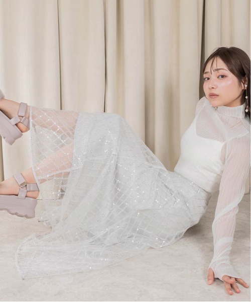 シルバー フレアスカート スパンコール刺繍 RANDA（ランダ）の「スパンコール刺繍フレアスカート（スカート