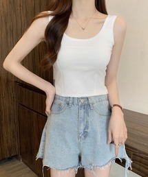 カップ付きタンクトップ ショート丈 夏服