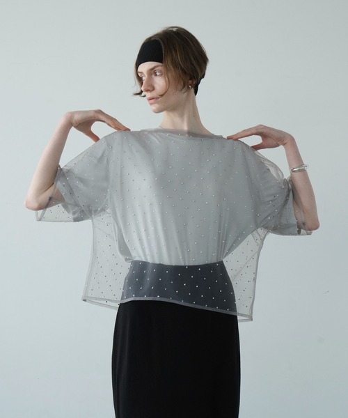 CLANE(クラネ)の「RHINESTONE SHEER TOPS(その他トップス・レディース・ベージュ/ブラック/グレー・2/1)」の14枚目の写真